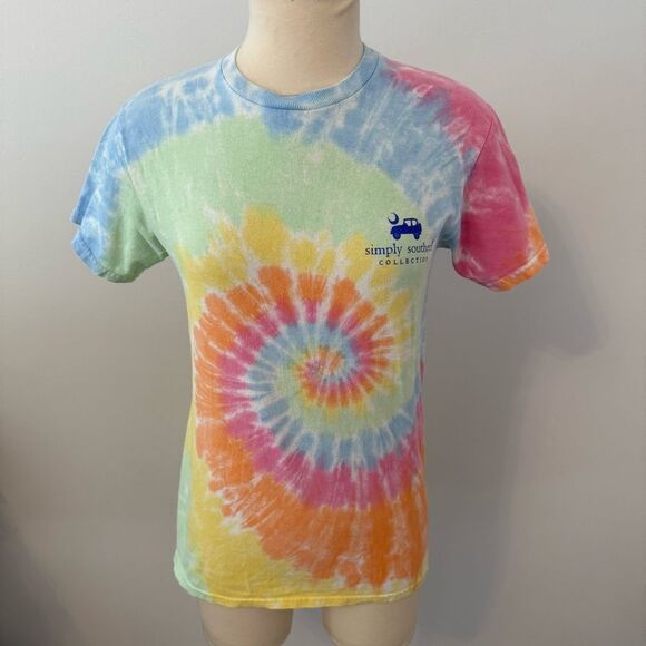 Simply Southern Tie Dye Mountain Happy Cotton T-Shirt Size Small - Picture 2 of 7